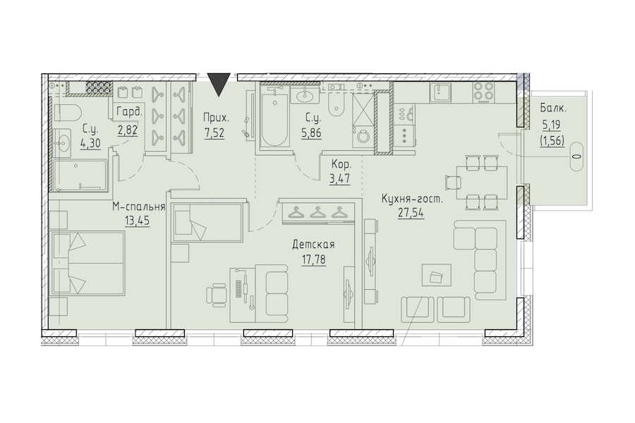 2-комнатная квартира 82.74 м², 8/9 эт., ЖК «LEGENDA Чёрная речка 41»